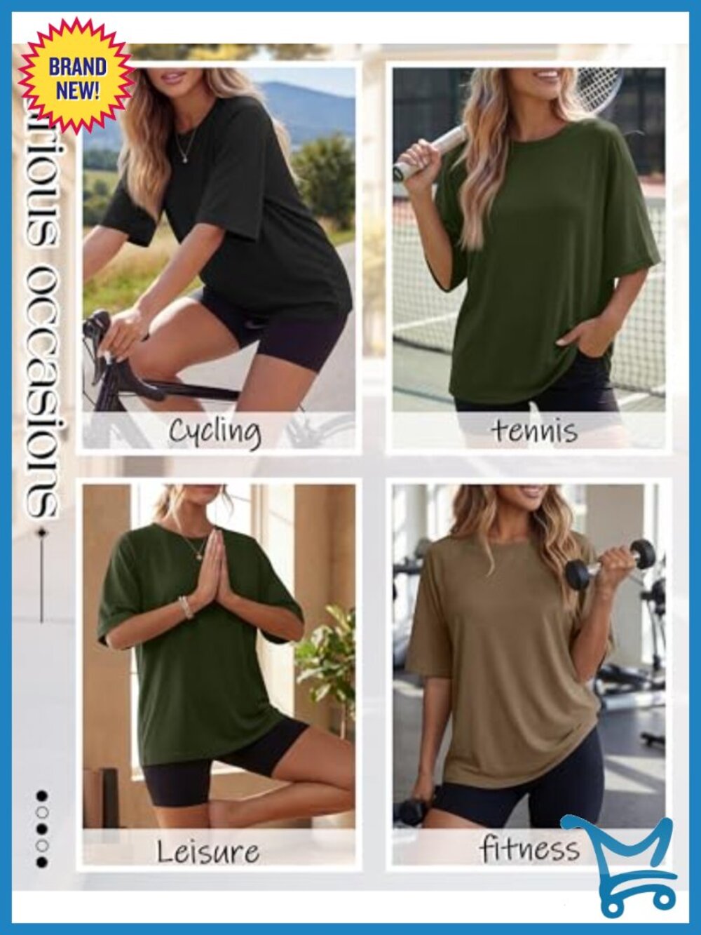 3 Pack Oversized Womens T Shirts Crew Neck Loose Fit Cotton Blend Tees - Picture 2 of 6